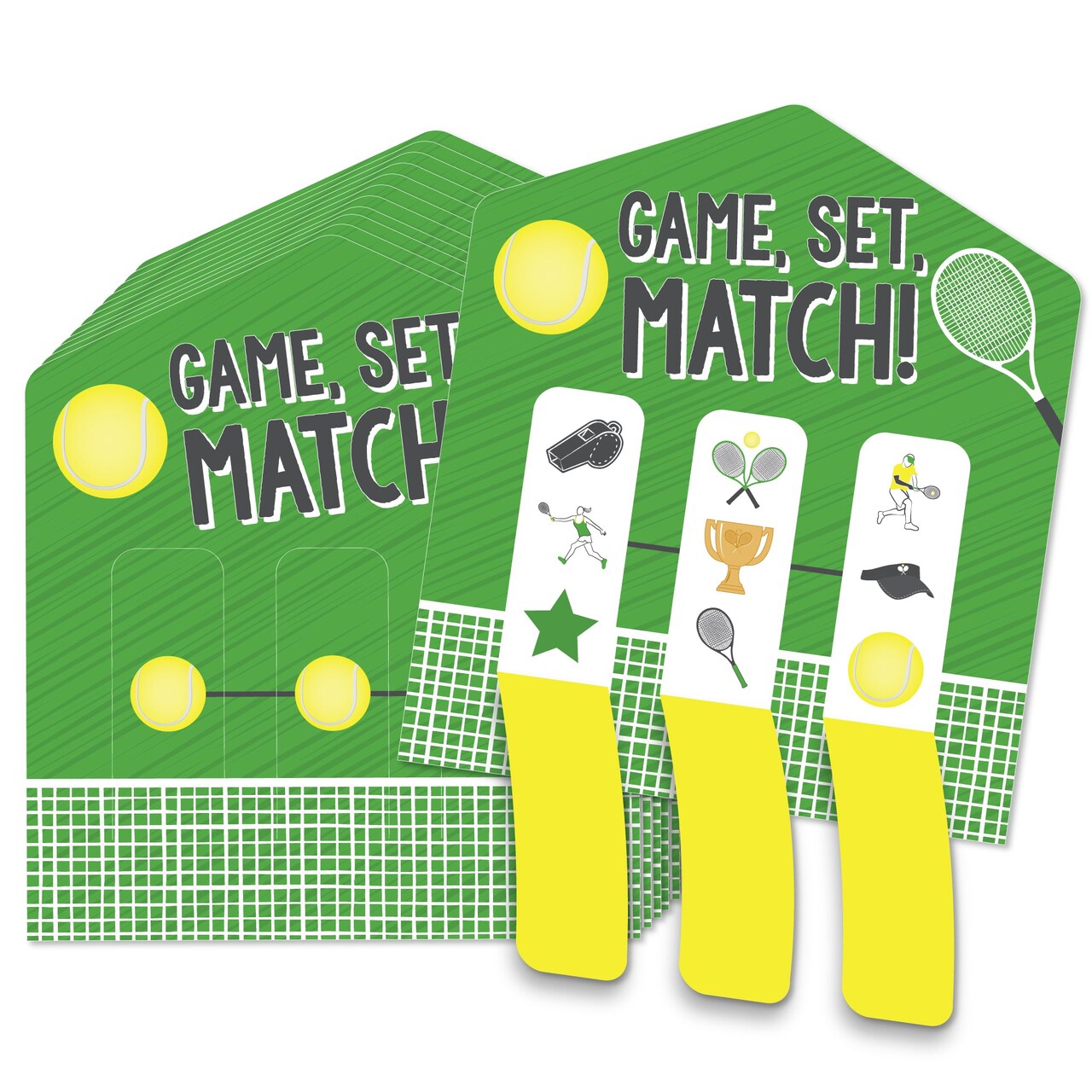 Big Dot of Happiness You Got Served - Tennis - Baby Shower or Tennis Ball Birthday Party Game Pickle Cards - Pull Tabs 3-in-a-Row - Set of 12